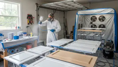 Professional cabinet painting process with smooth spray finish in Charlotte, NC kitchen