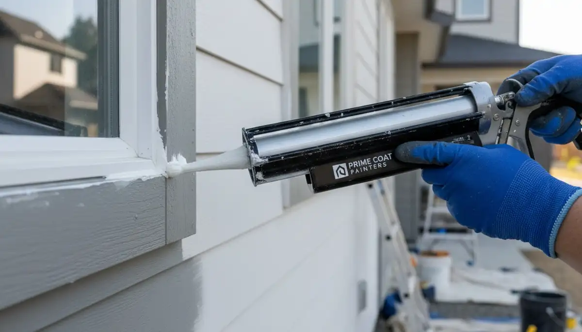 Professional caulking and sealing on Charlotte NC home exterior for moisture protection and energy efficiency