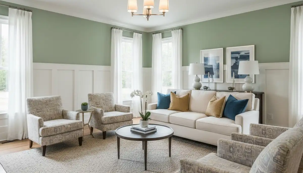 Freshly painted Charlotte, NC living room with smooth interior finishes by professional house painters