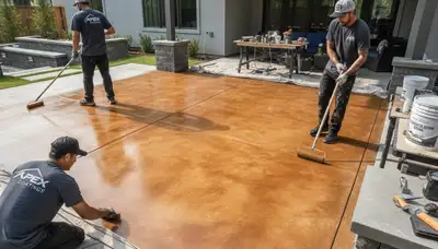 Professional concrete staining on Charlotte NC patio with durable decorative finish