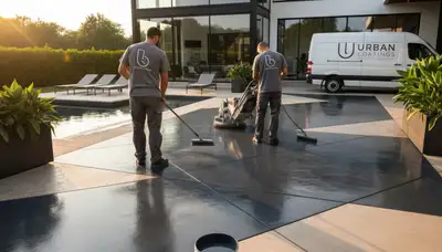 Professional concrete staining on residential patio in Charlotte, NC for durable decorative finish