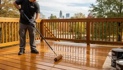 Professional deck staining in Charlotte NC enhancing wood color and protecting against UV and moisture damage