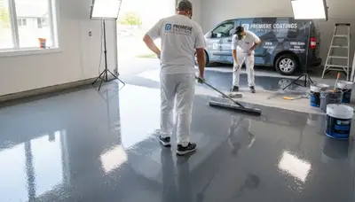 Epoxy floor coating in Charlotte NC garage with durable, glossy finish by local painting experts