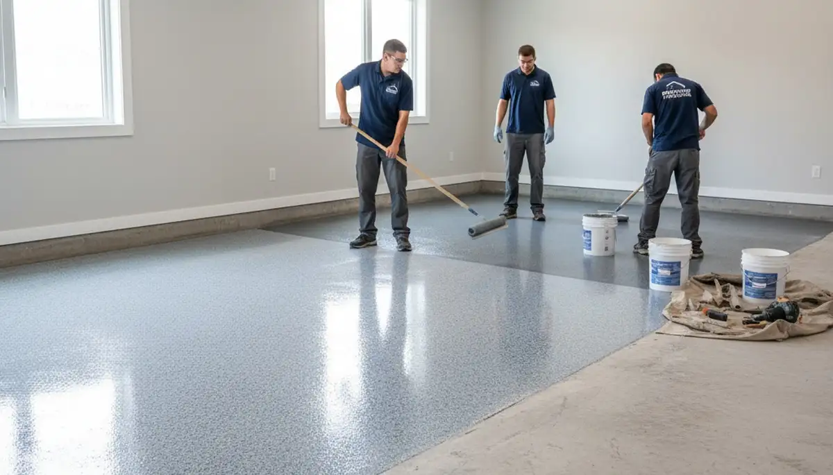 Garage floor epoxy coating in Charlotte NC providing durable, professional finish for residential garages