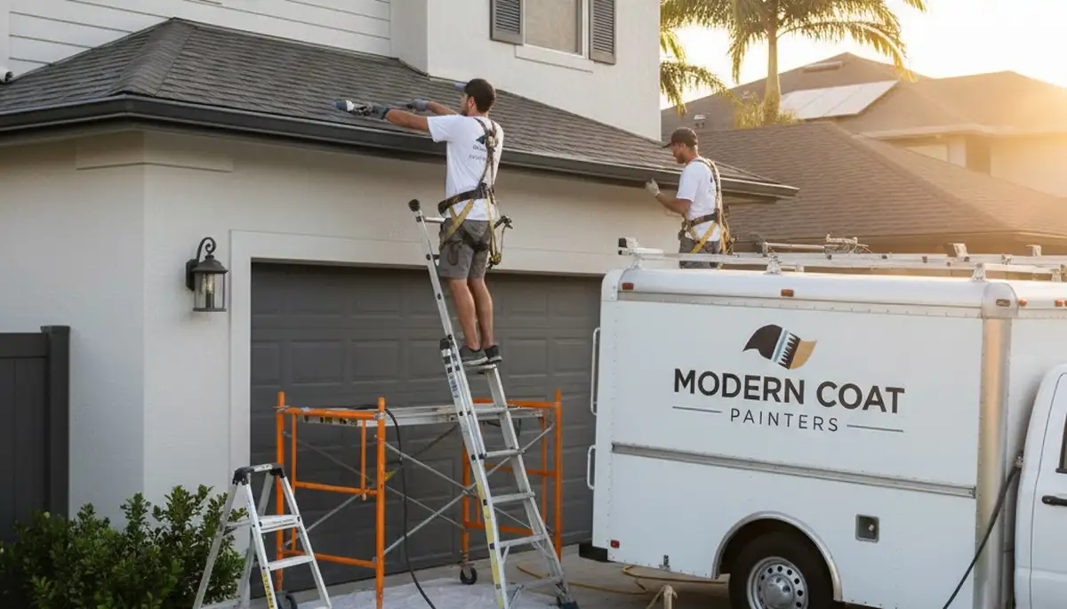 Professional gutter painting on a Charlotte NC home exterior by expert house painters