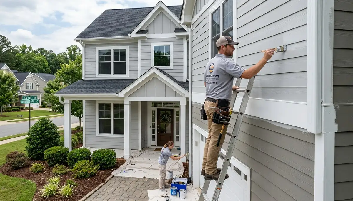 Professional exterior house painters working on home siding in Charlotte, NC