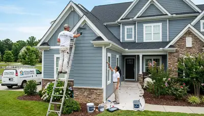 Professional exterior house painters working on residential home in Charlotte, NC