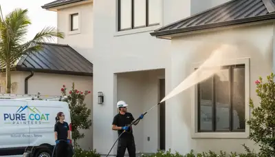 Professional pressure washing a Charlotte NC home exterior for house painting prep and curb appeal