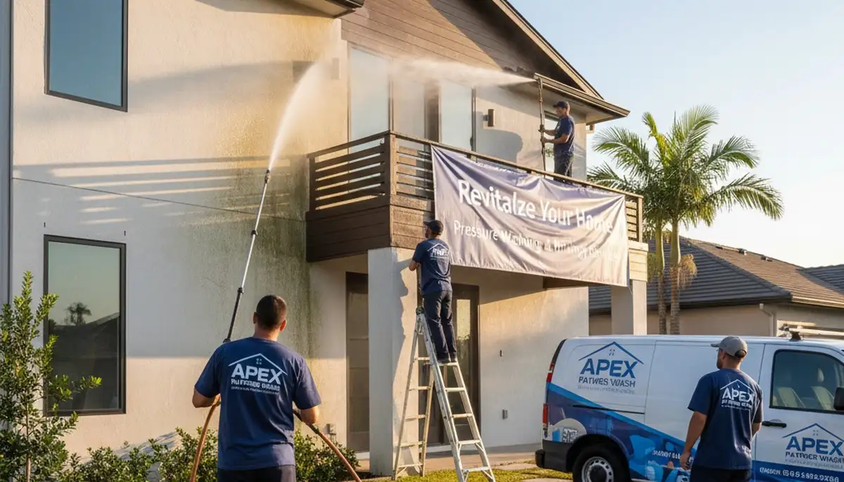 Professional pressure washing a Charlotte NC home exterior to remove pollen and restore curb appeal