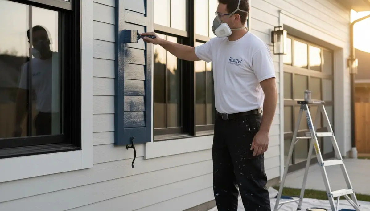 Professional shutter painting and refinishing on Charlotte, NC home exterior for lasting curb appeal