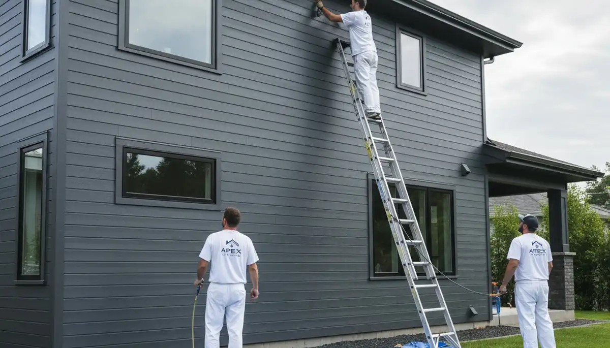 Professional siding painters refinishing home exterior in Charlotte, NC for lasting curb appeal