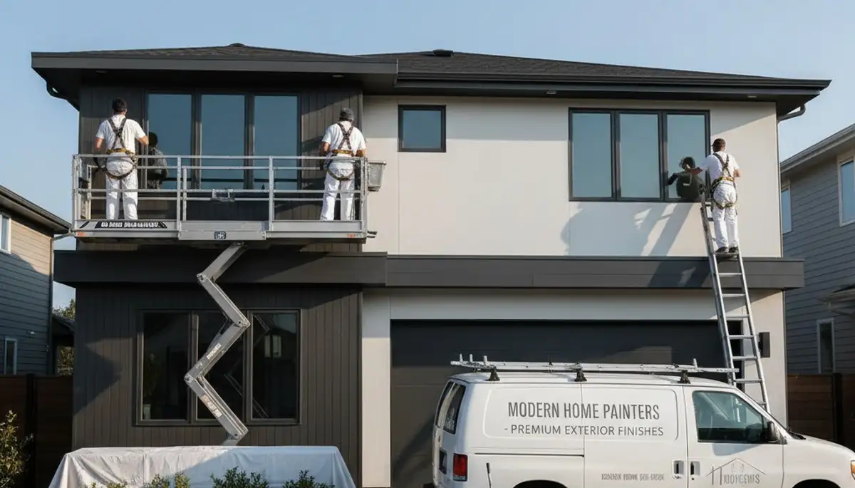 Professional trim and fascia painting on a Charlotte, NC home exterior by expert house painters