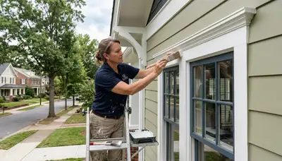 Professional painter applying durable exterior trim paint on home in Charlotte, NC for smooth finish